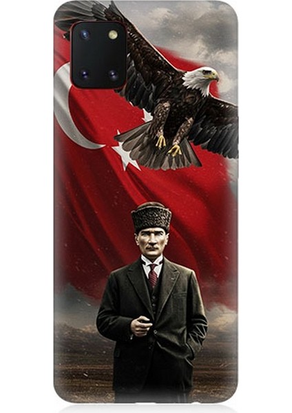 Samsung Galaxy Note 10 Lite Uyumlu Bayrak Önünde Mustafa Kemal Atatürk Desenli Silikon Kılıf