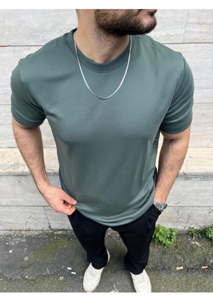 Yeşil Modal Regular Fit Basic Tişört Rahat Giyim