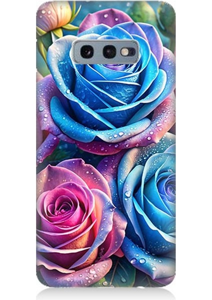 Samsung Galaxy S10E Uyumlu Gökkuşağı Renkli Güller Desenli Silikon Kılıf