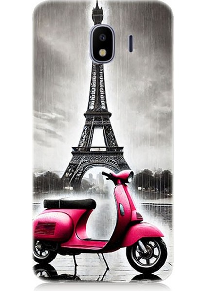 Samsung Galaxy J2 Pro Uyumlu Pembe Scooter Eyfel Önü Desenli Silikon Kılıf
