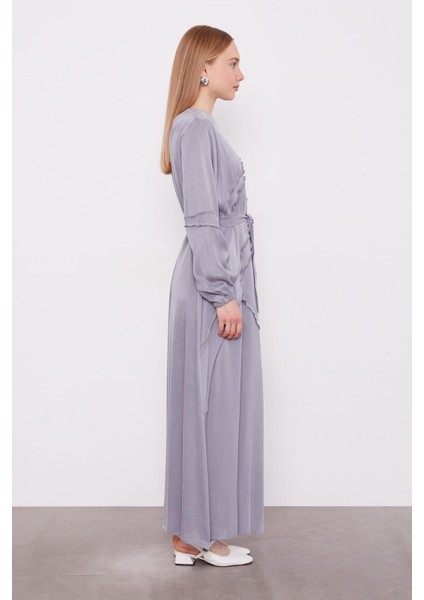 Gri Bağlamalı Dikiş Detaylı Cupra Elbise fiyatları