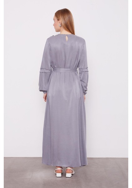 Gri Bağlamalı Dikiş Detaylı Cupra Elbise fırsatları