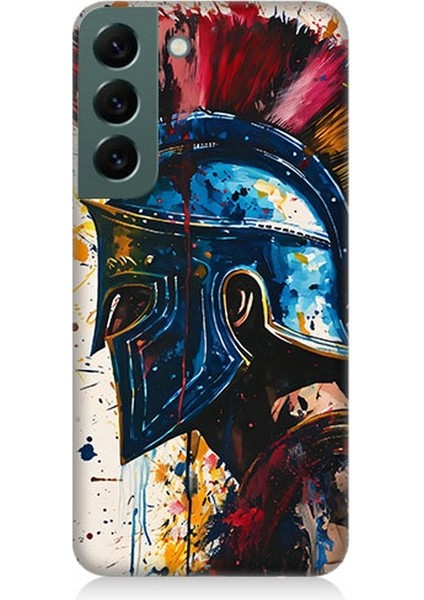 Samsung Galaxy S22 Uyumlu Kan Içinde Savaşçı Miğfer Desenli Silikon Kılıf