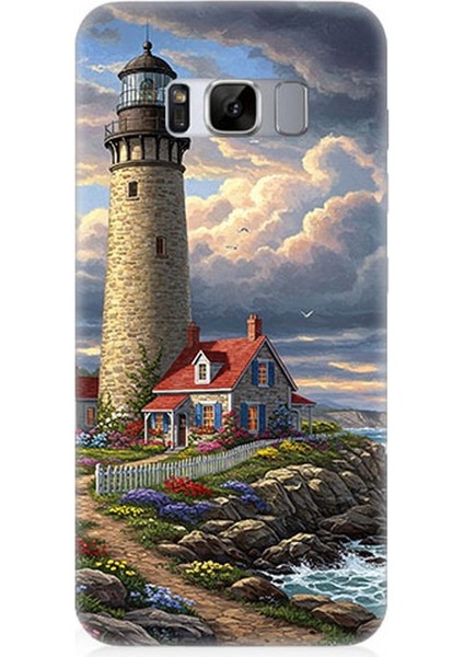 Samsung Galaxy S8 Plus Uyumlu Kayalıkta Gök Altında Deniz Feneri Desenli Silikon Kılıf