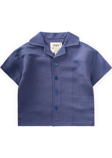 Hawai Çizgili Modal Gömlek 1-8 Yaş Indigo Mavi