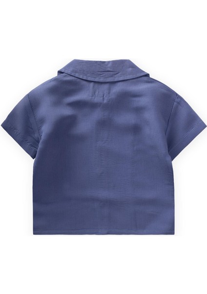 Hawai Çizgili Modal Gömlek 1-8 Yaş Indigo Mavi