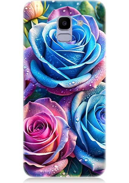 Samsung Galaxy J6 Uyumlu Gökkuşağı Renkli Güller Desenli Silikon Kılıf