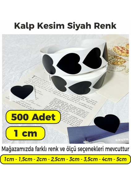 Siyah Renk Kalp Kesim Çok Amaçlı Etiket 1cm 500 Adet