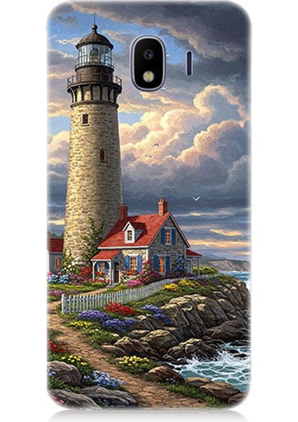 Samsung Galaxy J2 Pro Uyumlu Kayalıkta Gök Altında Deniz Feneri Desenli Silikon Kılıf