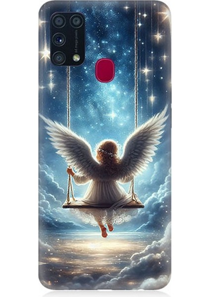Samsung Galaxy M31 Uyumlu Yıldızlarla Salıncakta Melek Desenli Silikon Kılıf