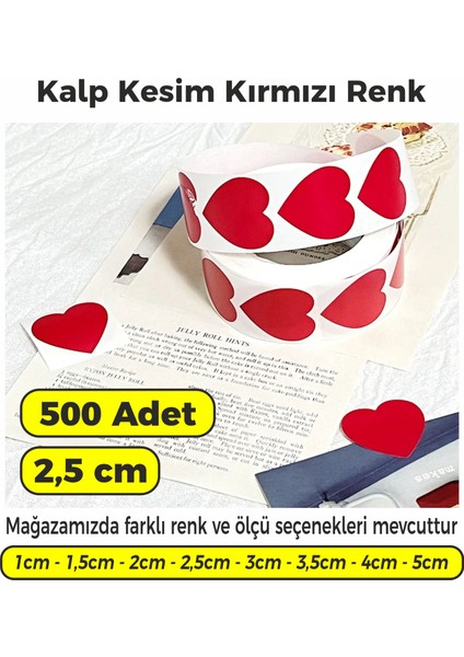 Kırmızı Renk Kalp Kesim Çok Amaçlı Etiket 2,5cm 500 Adet