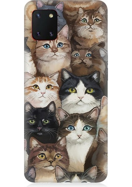 Samsung Galaxy Note 10 Lite Uyumlu Kedi Kalabalığında Kaos Desenli Silikon Kılıf