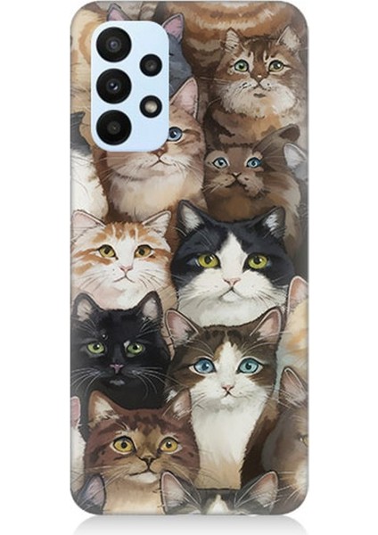 Samsung Galaxy A53 Uyumlu Kedi Kalabalığında Kaos Desenli Silikon Kılıf