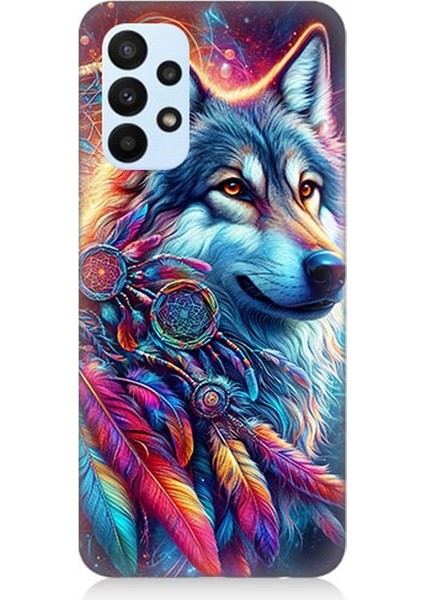 Samsung Galaxy A53 Uyumlu Renkli Tüylerde Kurt Ruhu Desenli Silikon Kılıf