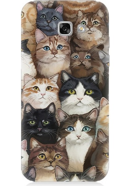 Samsung Galaxy A5 2017 Uyumlu Kedi Kalabalığında Kaos Desenli Silikon Kılıf
