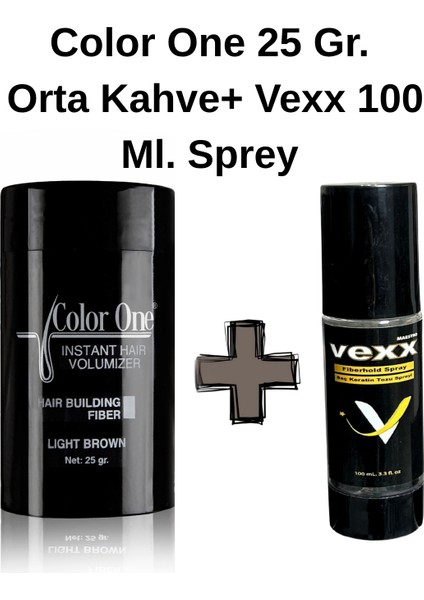 Orta Kahve Brown Hair Fiber Saç Tozu,topik + Vexx 100 Ml. Sabitleyici Sprey Set