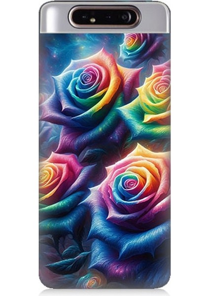 Samsung Galaxy A80 Uyumlu Gökkuşağı Güllerin Patlaması Desenli Silikon Kılıf