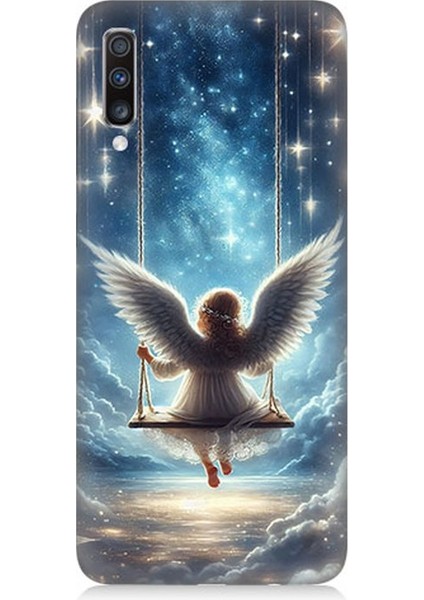 Samsung Galaxy A70 Uyumlu Yıldızlarla Salıncakta Melek Desenli Silikon Kılıf