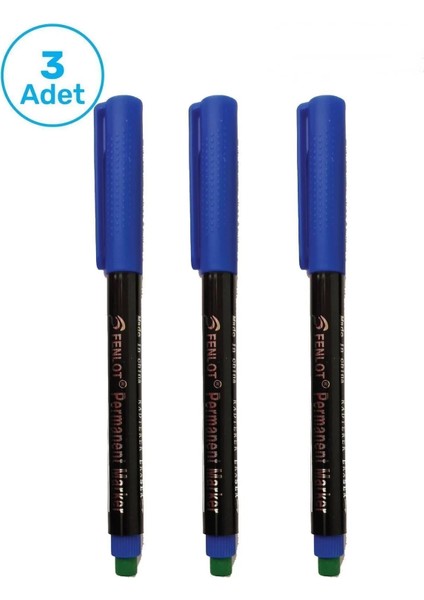Mavi Asetat Permanent CD Kalemi Medium Uçlu (3lü Set)