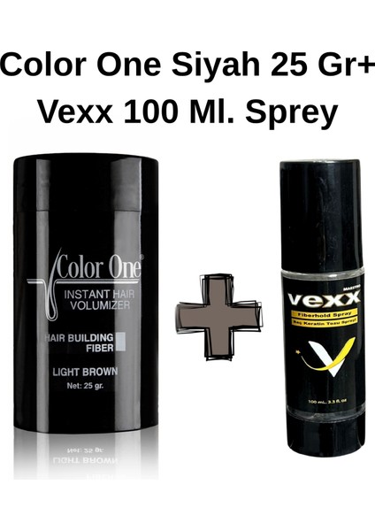 Siyah (Black) Hair Fiber Saç Tozu 25 Gr.,topik + Vexx 100 Ml. Sabitleyici Sprey Set