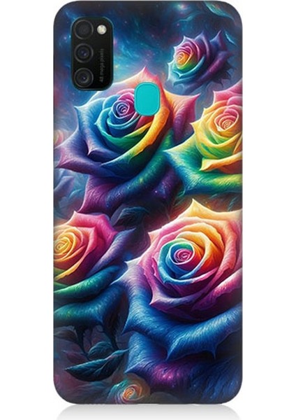 Samsung Galaxy M21 Uyumlu Gökkuşağı Güllerin Patlaması Desenli Silikon Kılıf