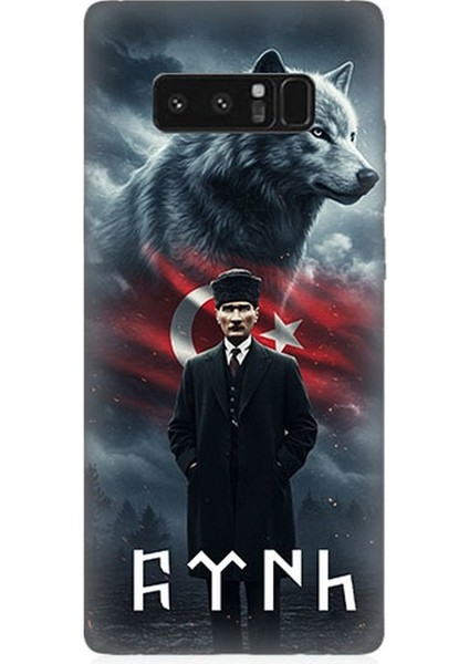 Samsung Galaxy Note 8 Uyumlu Gölgede Kurt ve Atatürk Desenli Silikon Kılıf