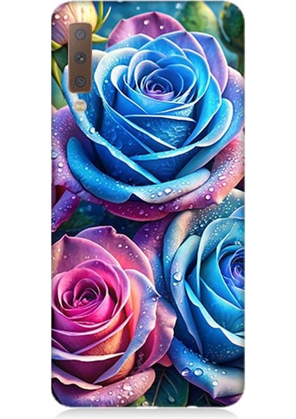 Samsung Galaxy A7 2018 Uyumlu Gökkuşağı Renkli Güller Desenli Silikon Kılıf