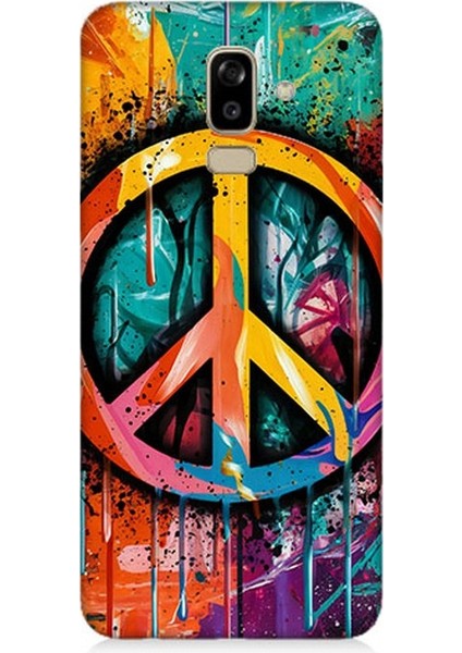 Samsung Galaxy J8 Uyumlu Renkli Barış Işareti Desenli Silikon Kılıf