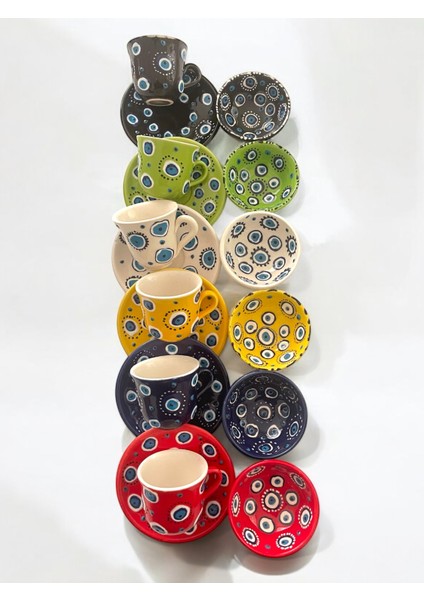 Dekoratif 6 Kişilik Şık Lale Çini Tasarımlı Tamamen El Yapımı Kahve Fincanı ve 10 cm Sosluk fiyatları