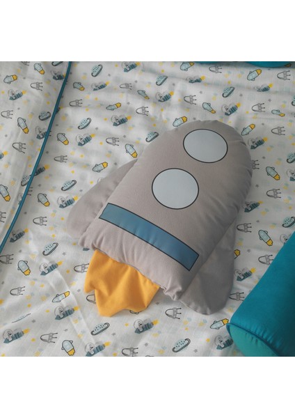 Space Uzay Temalı %100 Pamuk Müslin Uyku Seti – Koala, Yıldız ve Roket Yastıklı, Bebek ve Çocuk Odası Için