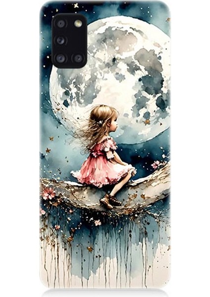 Samsung Galaxy A31 Uyumlu Ay Üzerinde Hayalci Kız Desenli Silikon Kılıf