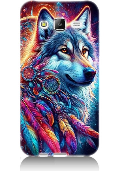 Samsung Galaxy J7 Uyumlu Renkli Tüylerde Kurt Ruhu Desenli Silikon Kılıf