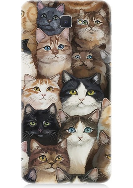 Samsung Galaxy J5 Prime Uyumlu Kedi Kalabalığında Kaos Desenli Silikon Kılıf