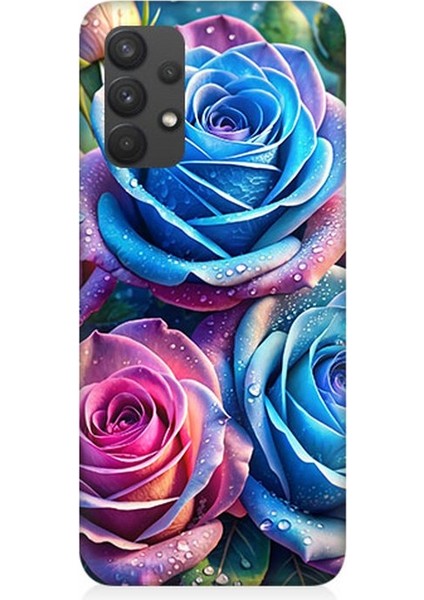 Samsung Galaxy A32 Uyumlu Gökkuşağı Renkli Güller Desenli Silikon Kılıf