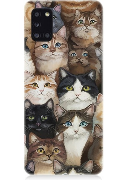 Samsung Galaxy A31 Uyumlu Kedi Kalabalığında Kaos Desenli Silikon Kılıf