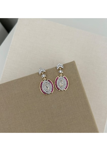 Pembe Taşlı Badem Küpe