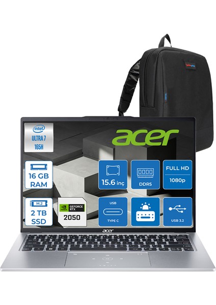 Swift Go 14 Ultra I7 155U 16GB LPDDR5X 2tb SSD Intel Graphics WIN11HOME 14" 2.2k (2240X1400) IPS SRGB:%100 60hz Mat Yapay Zeka Destekli Taşınabilir Bilgisayar SFG147375DTH03 + Zettaçanta