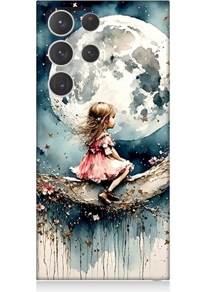Samsung Galaxy S23 Ultra Uyumlu Ay Üzerinde Hayalci Kız Desenli Silikon Kılıf