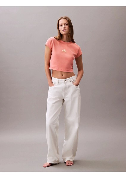 Calvin Klein Monogram Baby Tee Kadın Pembe T-Shirt LV047AB802-VDW