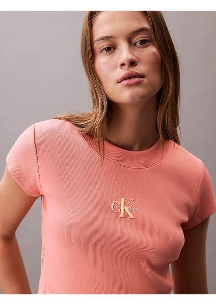 Calvin Klein Monogram Baby Tee Kadın Pembe T-Shirt LV047AB802-VDW fırsatları