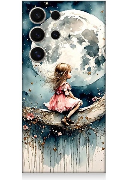 Samsung Galaxy S24 Ultra Uyumlu Ay Üzerinde Hayalci Kız Desenli Silikon Kılıf
