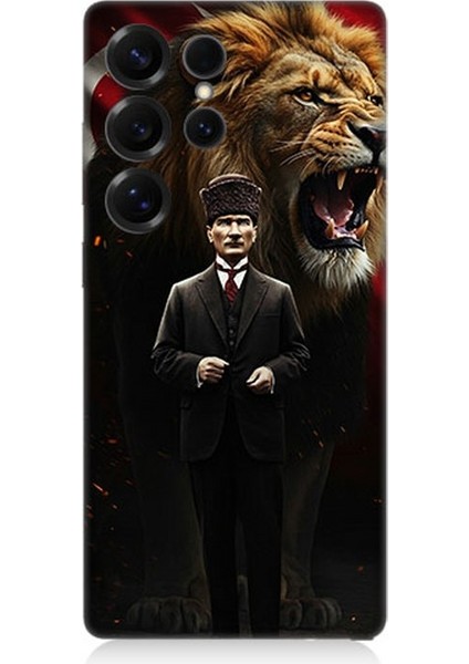 Samsung Galaxy S25 Ultra Uyumlu Aslan ve Atatürk Gücü Desenli Silikon Kılıf