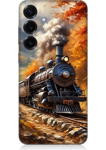 Samsung Galaxy S25 Plus Uyumlu Sonbaharda Buharlı Tren Desenli Silikon Kılıf