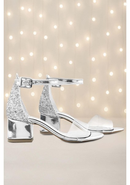 Luisa Gümüş Şeffaf Tek Bantlı Kız Çocuk Abiye Ayakkabı