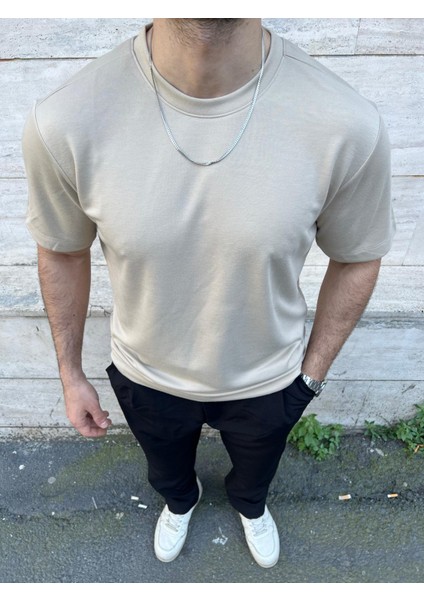 Regular Fit Bej Modal Basic Tişört