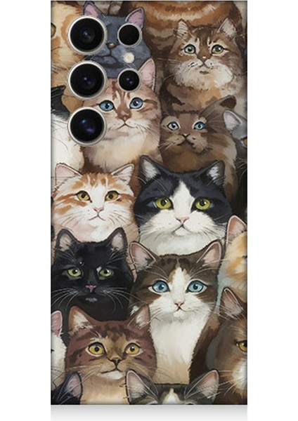 Samsung Galaxy S24 Ultra Uyumlu Kedi Kalabalığında Kaos Desenli Silikon Kılıf