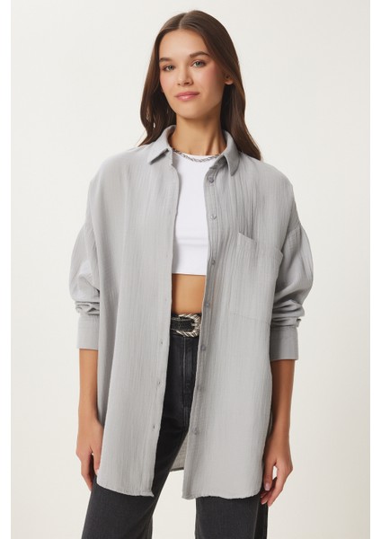 Oversize Basic Müslin Gömlek LMX0002 GRİ modelleri