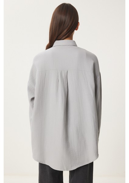 Oversize Basic Müslin Gömlek LMX0002 GRİ indirimleri