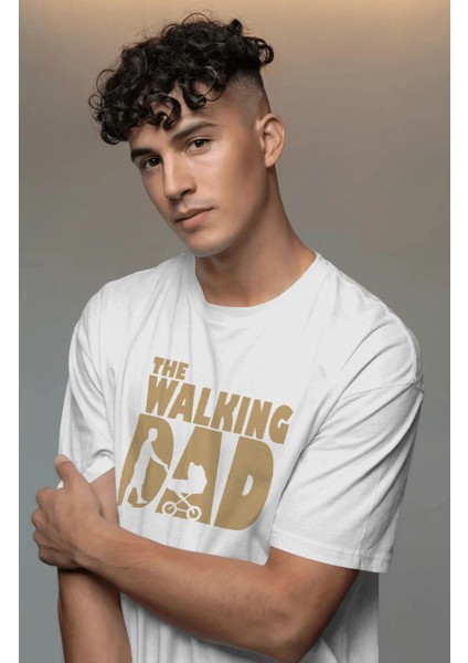 Unisex The Walking Dad Yazılı Tişört, Oversize Babalar Günü Temalı T-Shirt