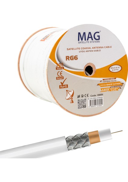 Mag Avangart Rg6/u4 Bakır Sat1 80 Tel Anten Kablosu (300 Metre) (4741)